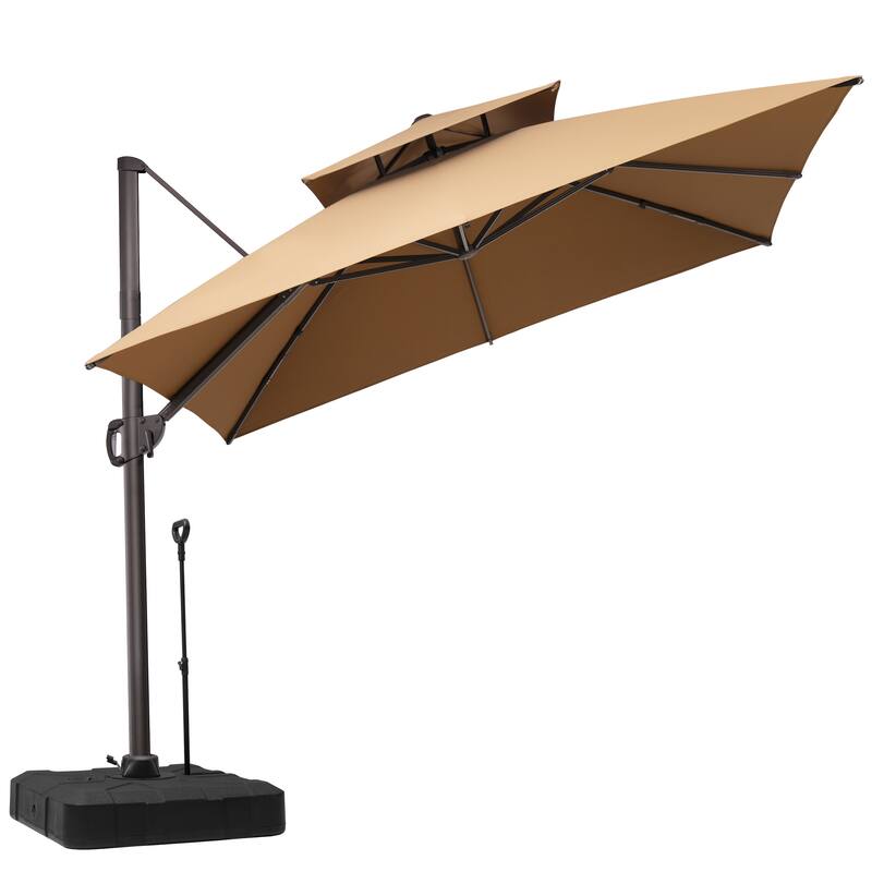 11 FT Outdoor Square Patio Offset Cantilever Umbrella with Base
