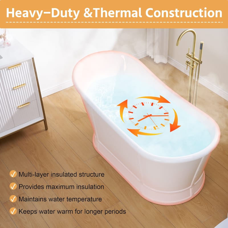 66'' W,69 GALLONS Freestanding Acrylic Soaking Bathtub With Drain And Overflow Holes