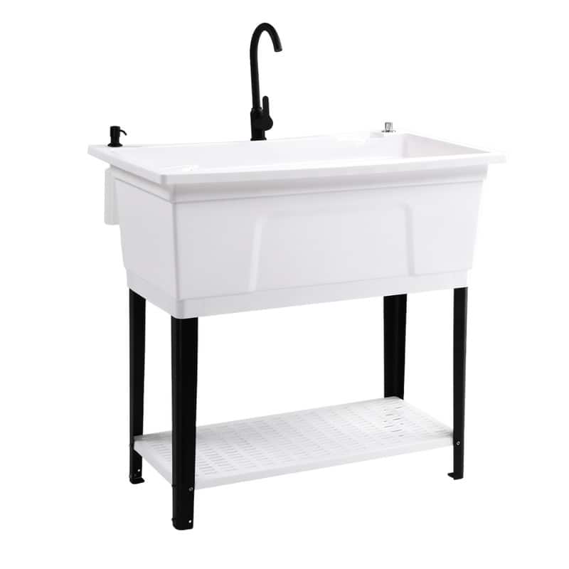 40 In.W Utility Sink Washing Room Sink Big Laundry Tub With Faucet - N/A - White