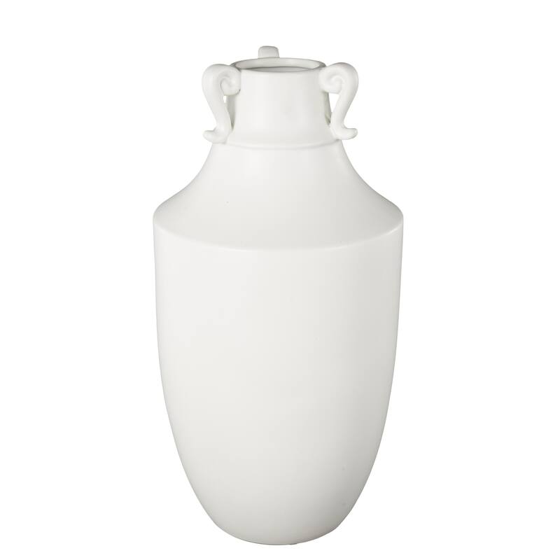 White Ceramic Sleek Amphora Decorative Vase with Scroll Handles
