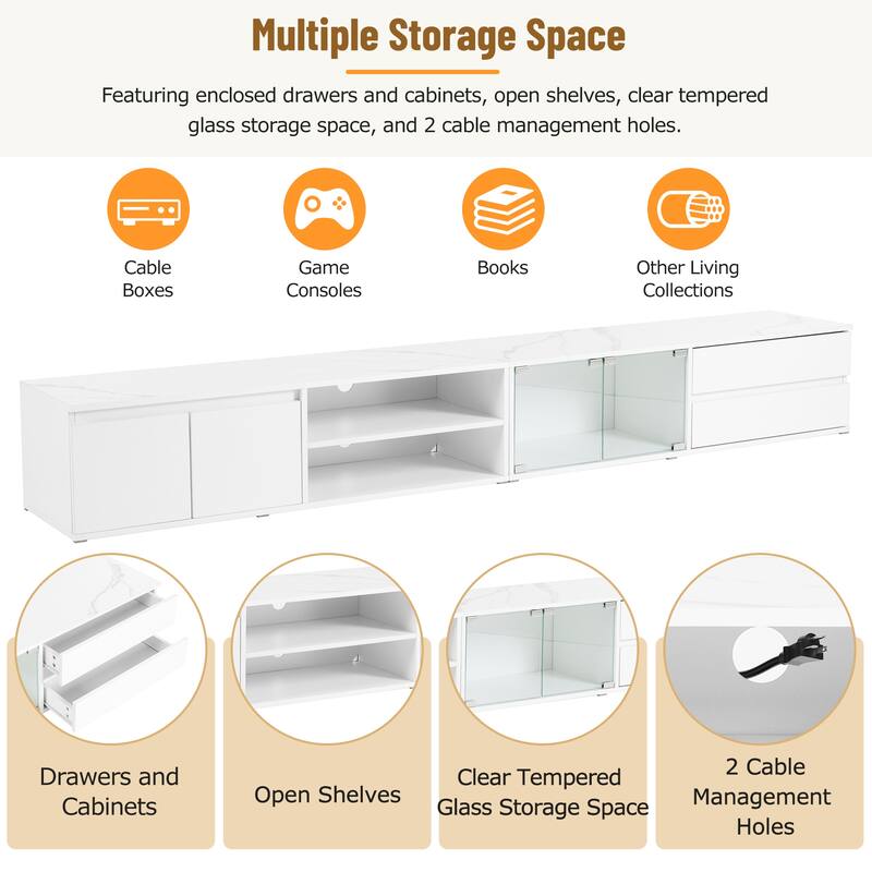 Modern TV Stand , Marble Tabletop Media Console Entertainment Center with 2 Drawers & Cabinets