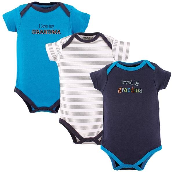 slide 1 of 1, Luvable Friends Baby Boy Cotton Bodysuits 3pk, Boy Grandma 0-3 Months - Boy Grandma