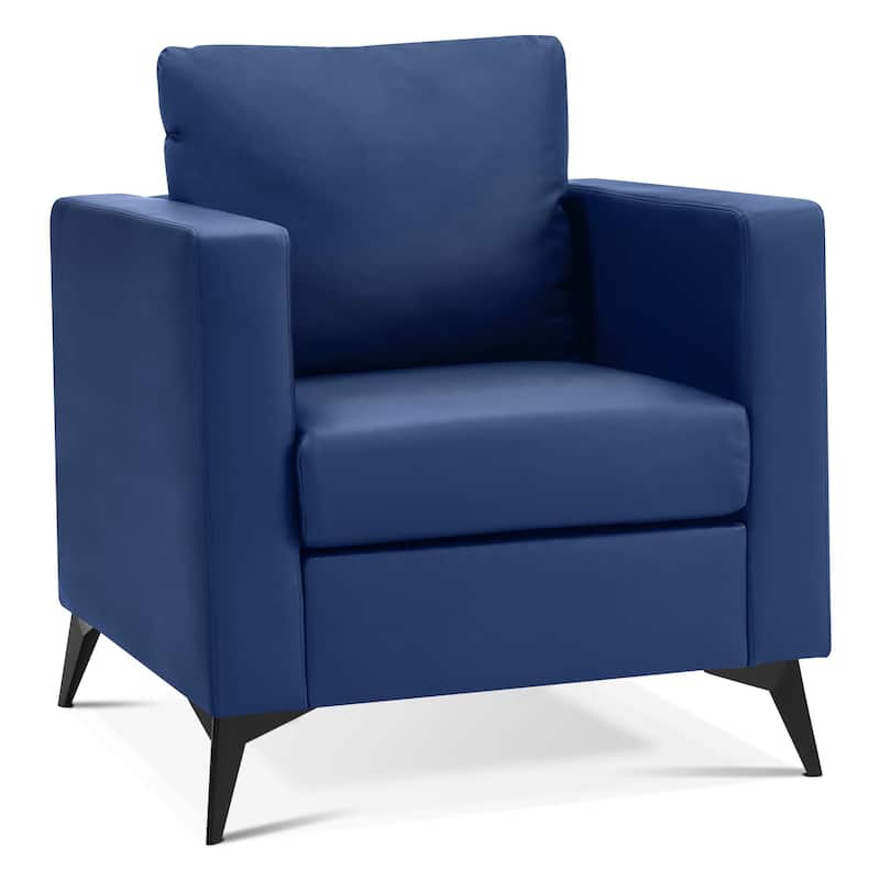 MCombo Modern Accent Chair, Club Armchair with Metal Legs, Faux Leather Single Sofa Chairs