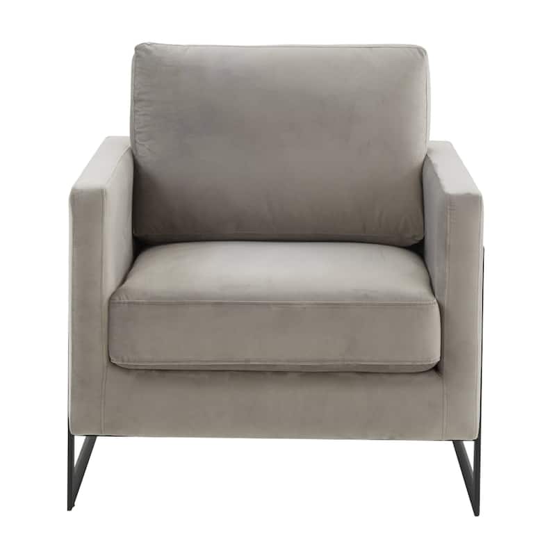 LeisureMod Lincoln Modern Velvet Arm Chair with Black Steel Frame - 35"