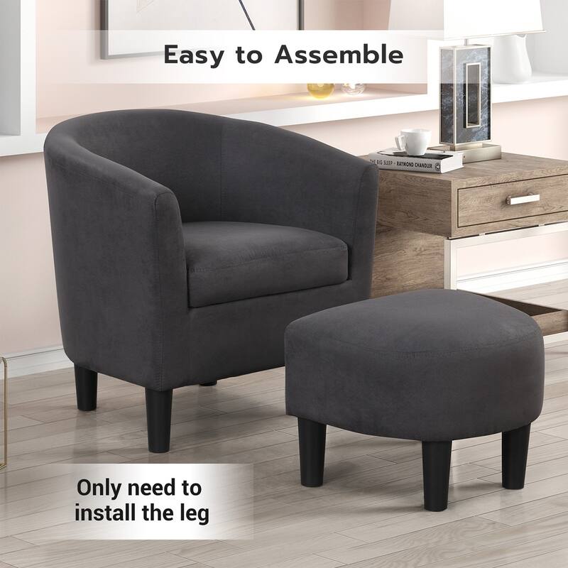 Classic Barrel Accent Chair Upholstered in Soft Polyester Fabric Footrest included