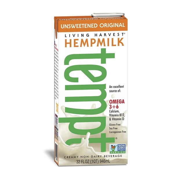 Living Harvest Original Tempt Hemp milk - Unsweetened Creamy Non - Dairy Beverage - Case of 12 - 32 Fl oz.