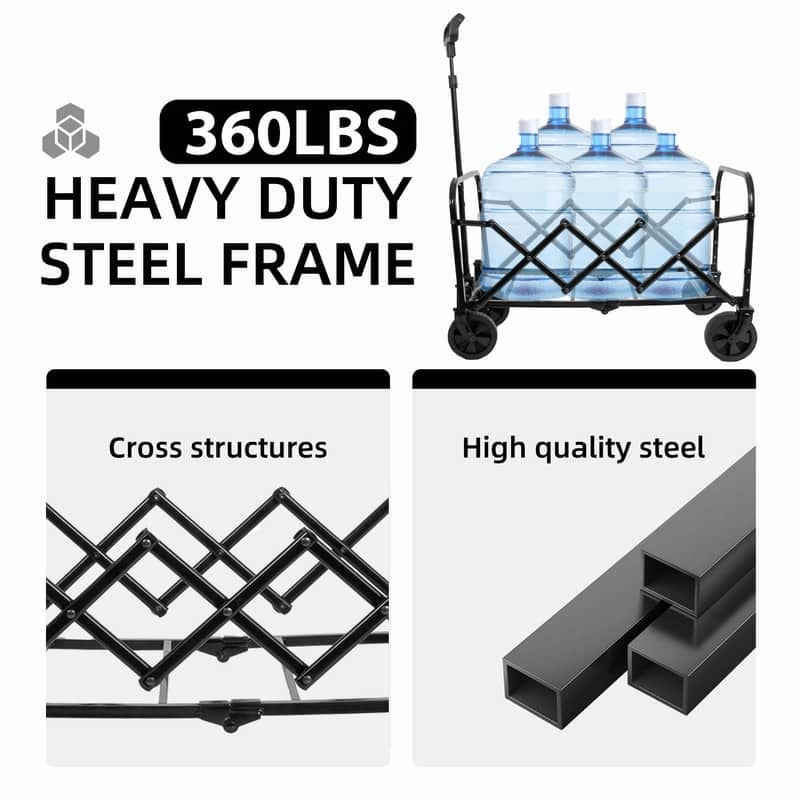 Collapsible Utility Wagon with Wheels, Lightweight Folding Cart with Cup Holders