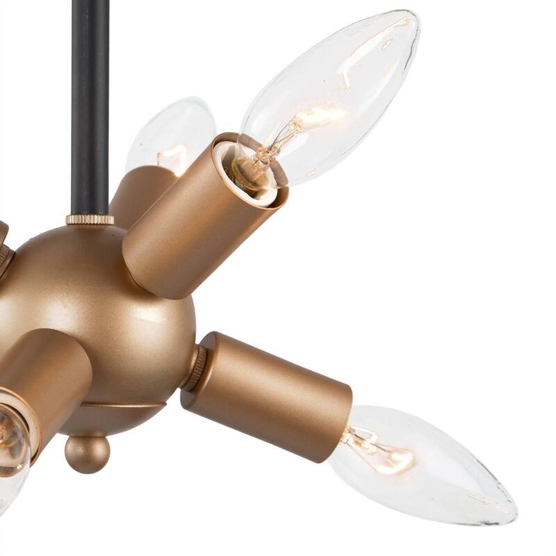 Alestair 6-Light Modern Chandelier Black Brass LED Cage Lantern Sputnik Starburst Foyer Pendant Light