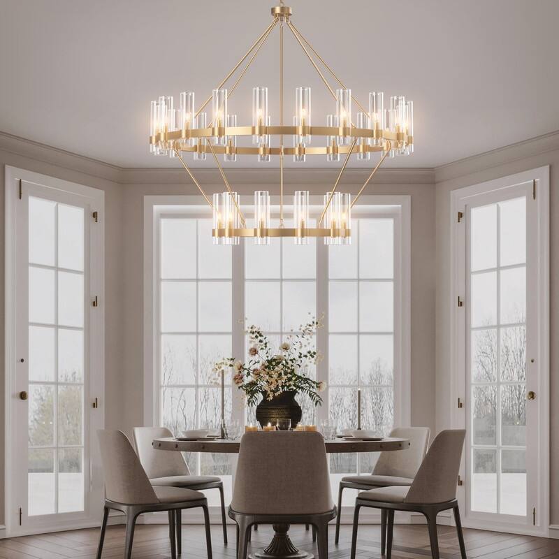 KAYLA 60in 30-Lights Gold Luxury Wagon Wheel Chandelier