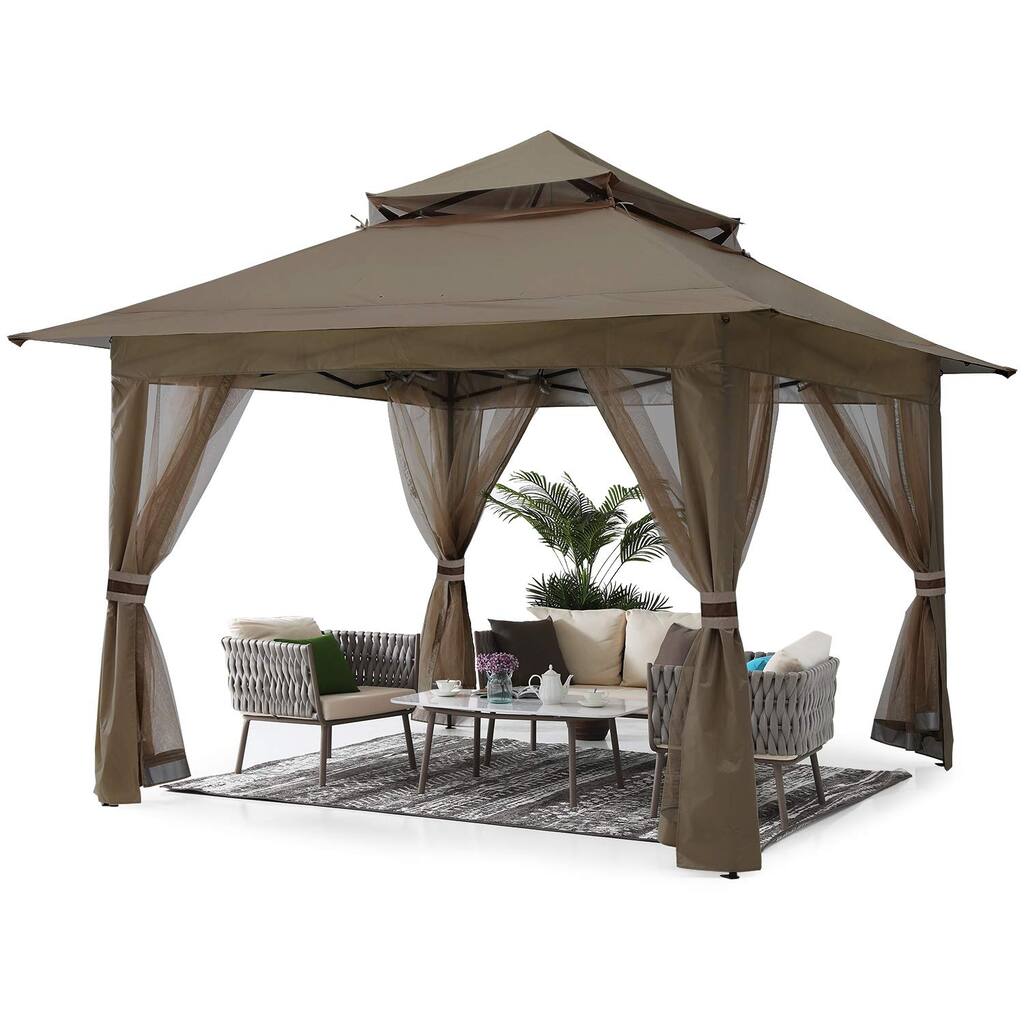 Pop Up Gazebo 13x13 - Outdoor Canopy Tent with Mosquito Netting for Patio Garden Backyard