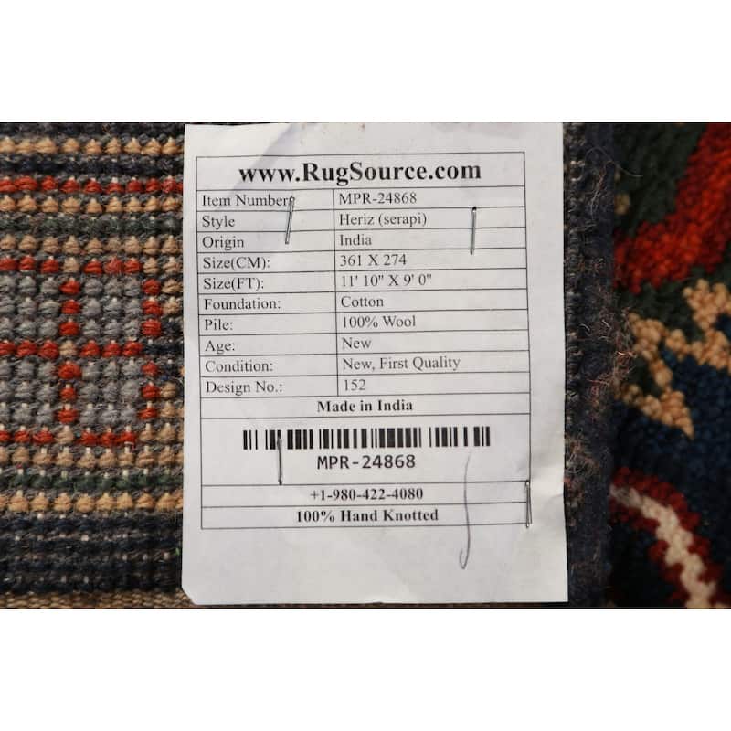 Navy Blue Heriz Serapi Indian Area Rug Handmade Wool Carpet - 9'0" x 11'10"