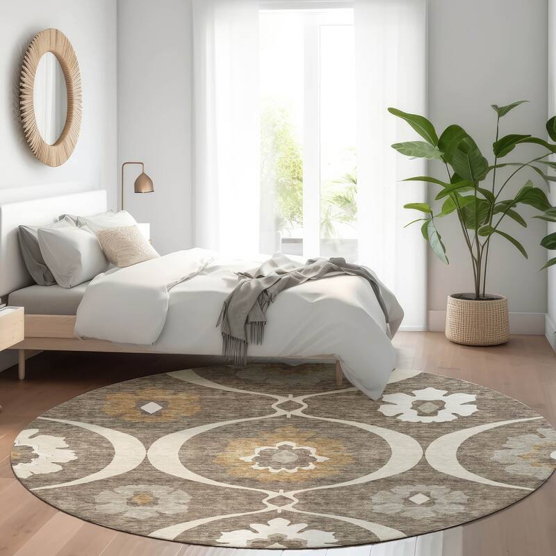 Premium Washable Super Soft Floral Scallops Mayfield Rug - Brown - 8' x 8'