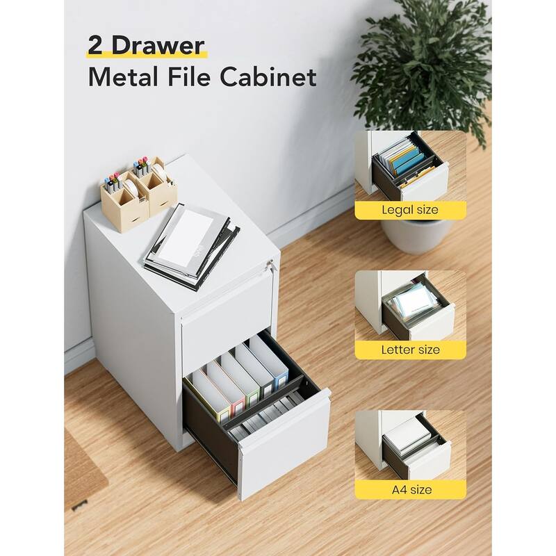 EROMMY 2 Drawer File Cabinet with Lock - Compact Metal Filing Cabinet for Home Office, Vertical Under Desk Storage