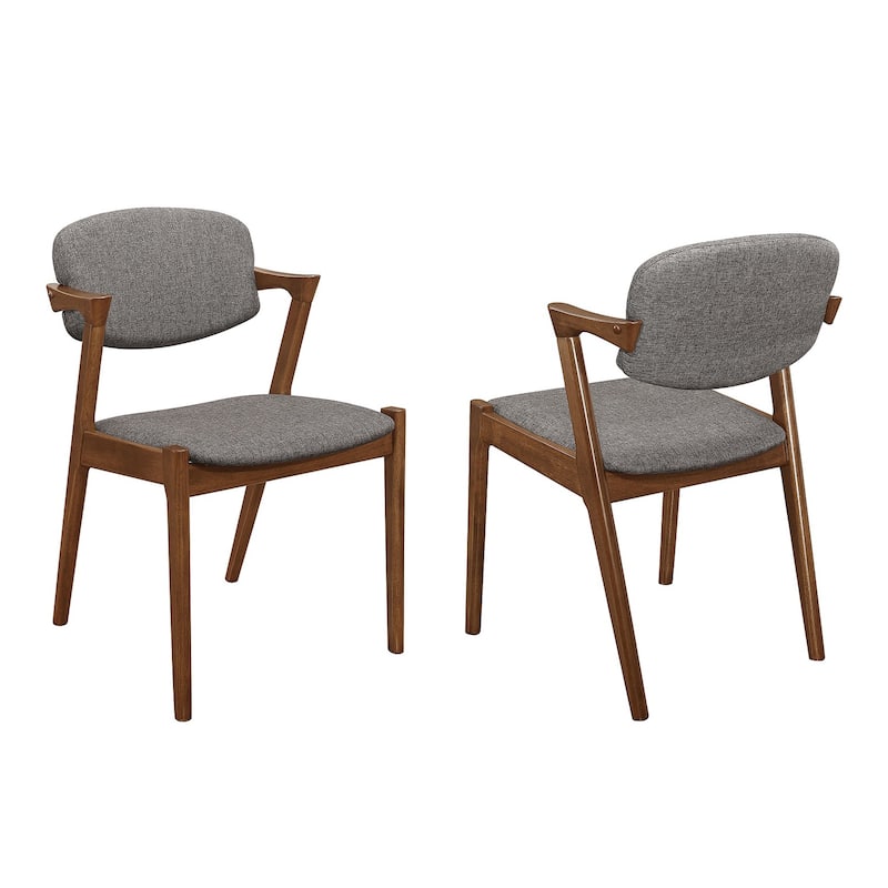 Set of 2 Dining Side Chairs in Grey and Dark Walnut