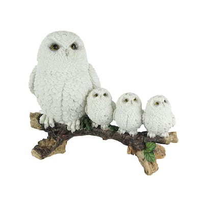Lifelike Snowy Owl And Chicks Tabletop Statue Mother And Children - 8 X 10.5 X 5.5 inches