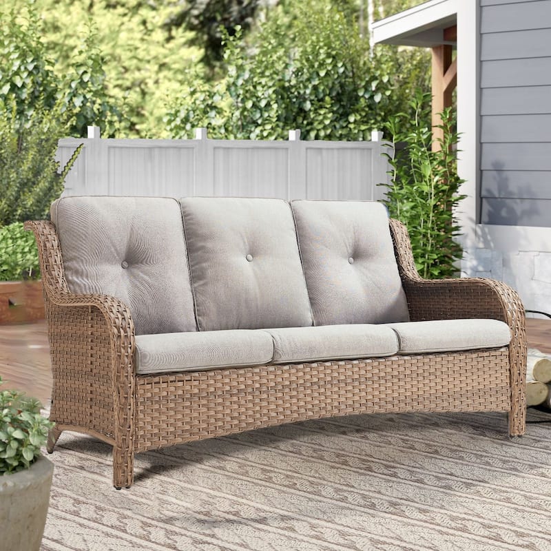 Pocassy 3-Seat Sofa Wicker Sofa Yellow-Beige - Yellow