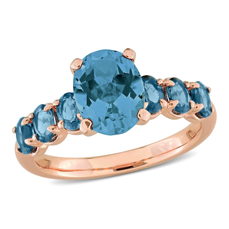 Miadora 3 1/5ct TGW Smokey Quartz and London Blue Topaz Ring in Rose Plated Sterling Silver