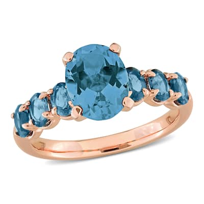 Miadora 3 1/5ct TGW Smokey Quartz and London Blue Topaz Ring in Rose Plated Sterling Silver