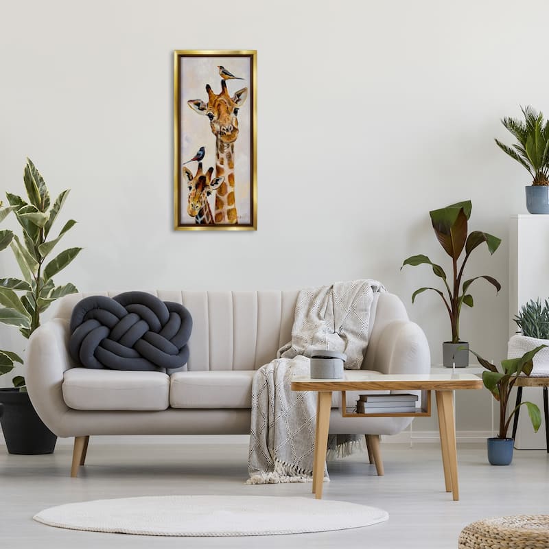 Stupell Giraffe & Perched Birds Framed Floater Canvas Wall Art Design by Karen Weber Fine Art