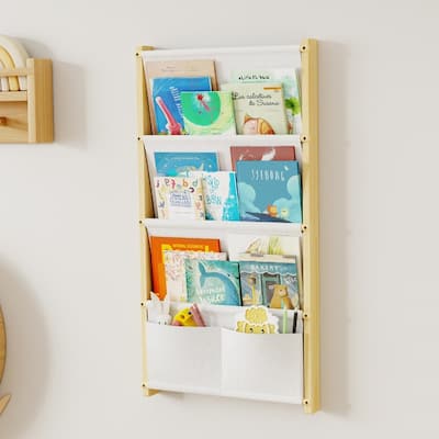 4-Tier Wall Mounted Kids Bookshelf - 16.5"D x 2"W x 31.5"H