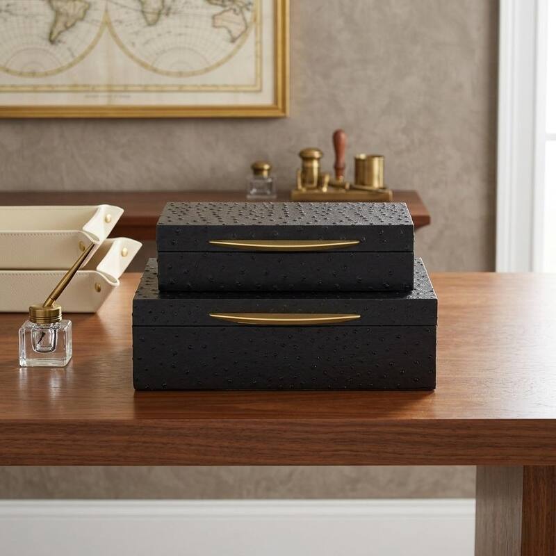 Canorus Faux Ostritch Pattern Rectangular Box Set - Black