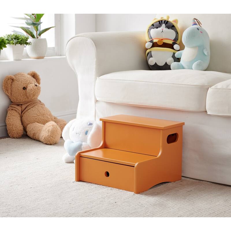 Lylia Collection MDF Wood 2-Step Kids Stool with Storage - Brown