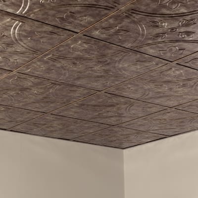 FASÄDE Traditional Style 5 Decorative Vinyl 2ft x 2ft Lay in Ceiling Panel in Bermuda Bronze (5 Pack)