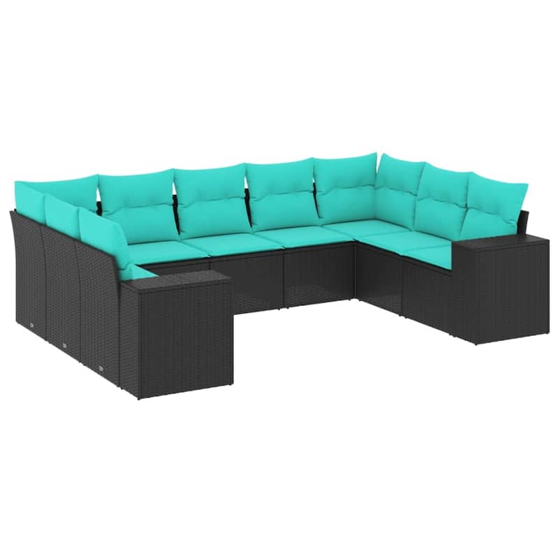 vidaXL 9 Piece Patio Sofa Set with Cushions Black Poly Rattan