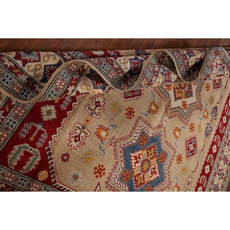 Hand Knotted Oriental 100% Wool Carpet Traditional Geometric Peach Kazak Area Rug - 10' 1'' X 8' 5''