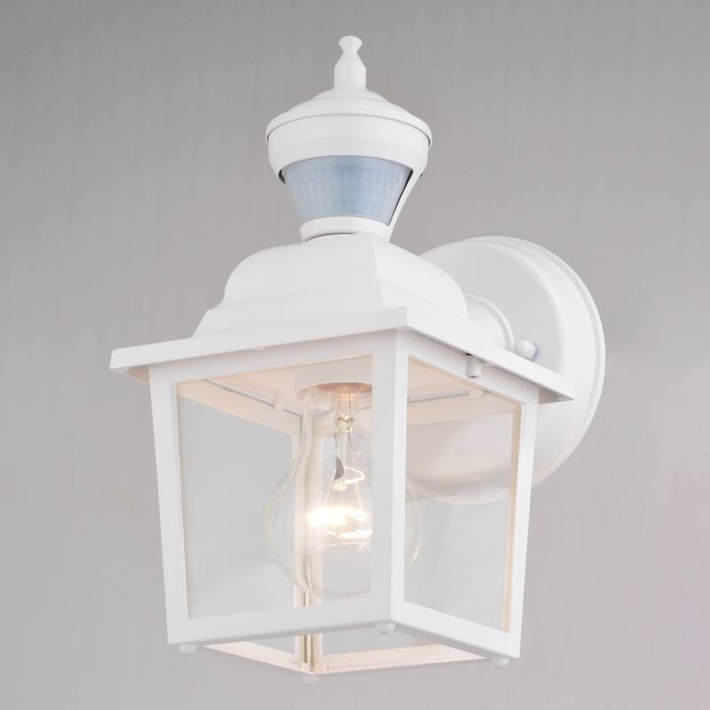 Bedford Aluminum 5.25-in. W 1 Light Motion Sensor Dusk to Dawn Outdoor Wall Lantern Clear Glass