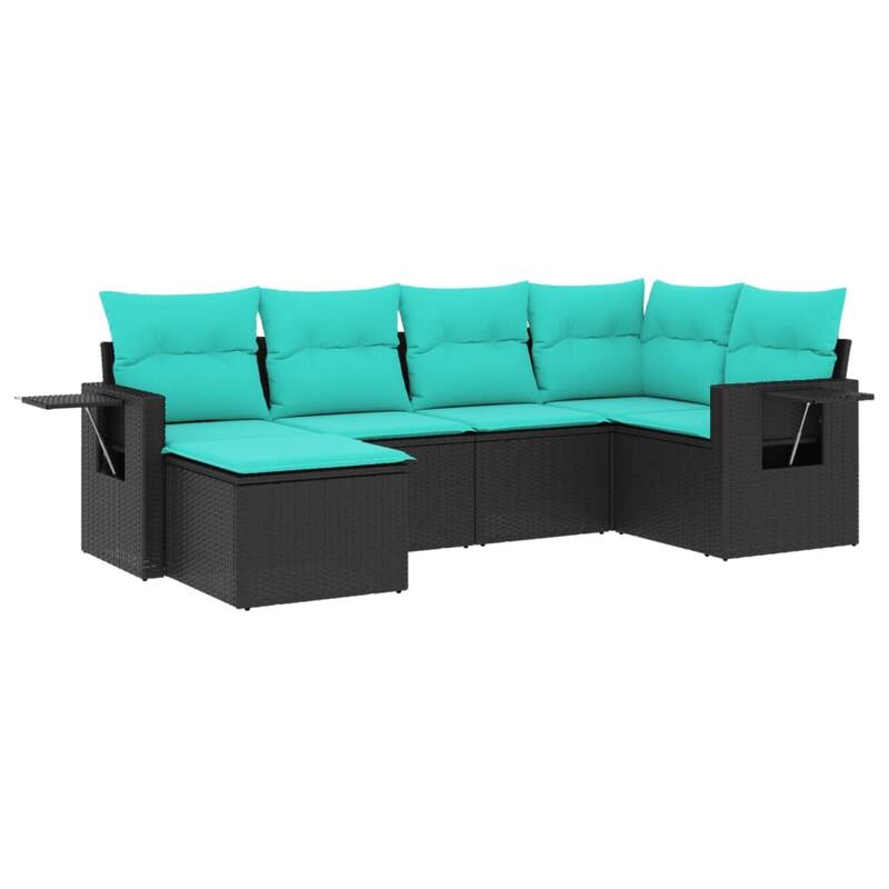 vidaXL 6 Piece Patio Sofa Set with Cushions Black Poly Rattan - 21.7x27.2x24.4-Without table