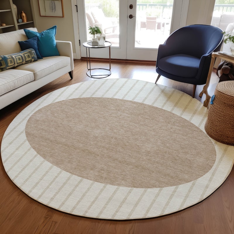 Machine Washable Indoor/ Outdoor Modern Sunrise Chantille Rug - Ivory - 8' x 8'