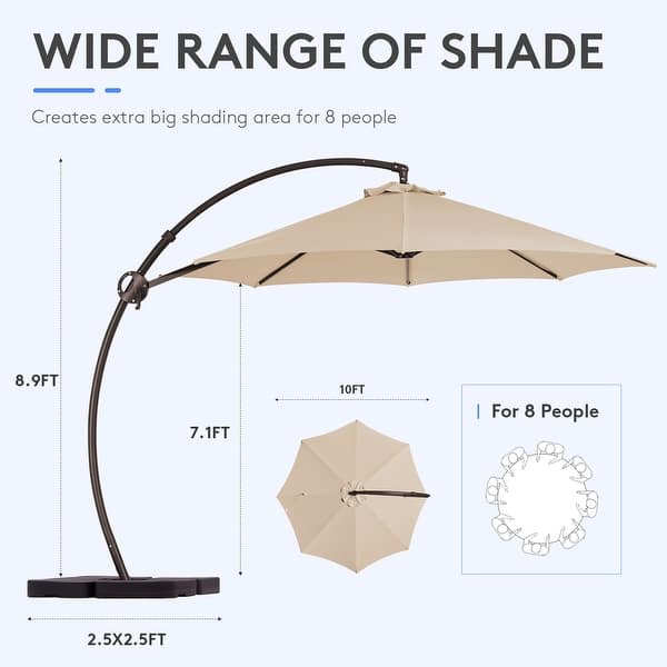 dimension image slide 1 of 5, 10 ft.Aluminum Curvy Cantilever Offset Hanging Patio Umbrella With Sandbag Base