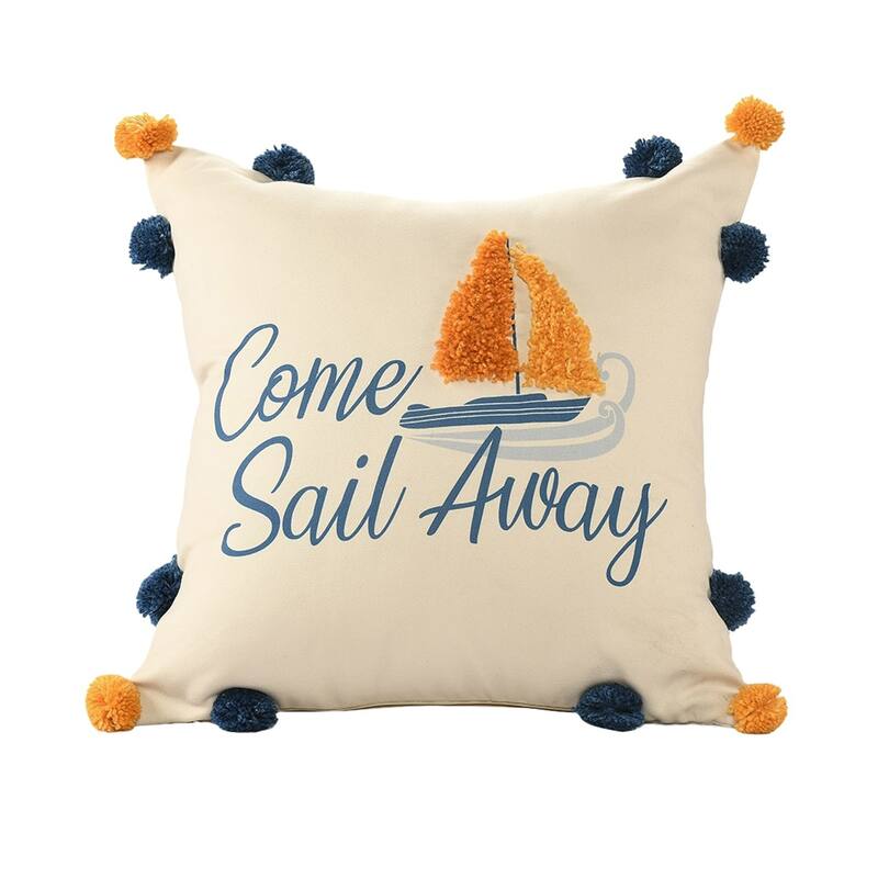 Handwoven Come Sail Away Outdoor Throw Pillow Cover - 18" - Cream and Orange