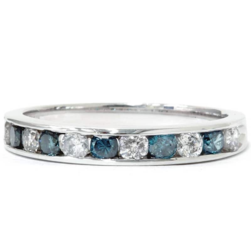 1/2ct Blue & White Diamond Channel Set Wedding Ring White Gold
