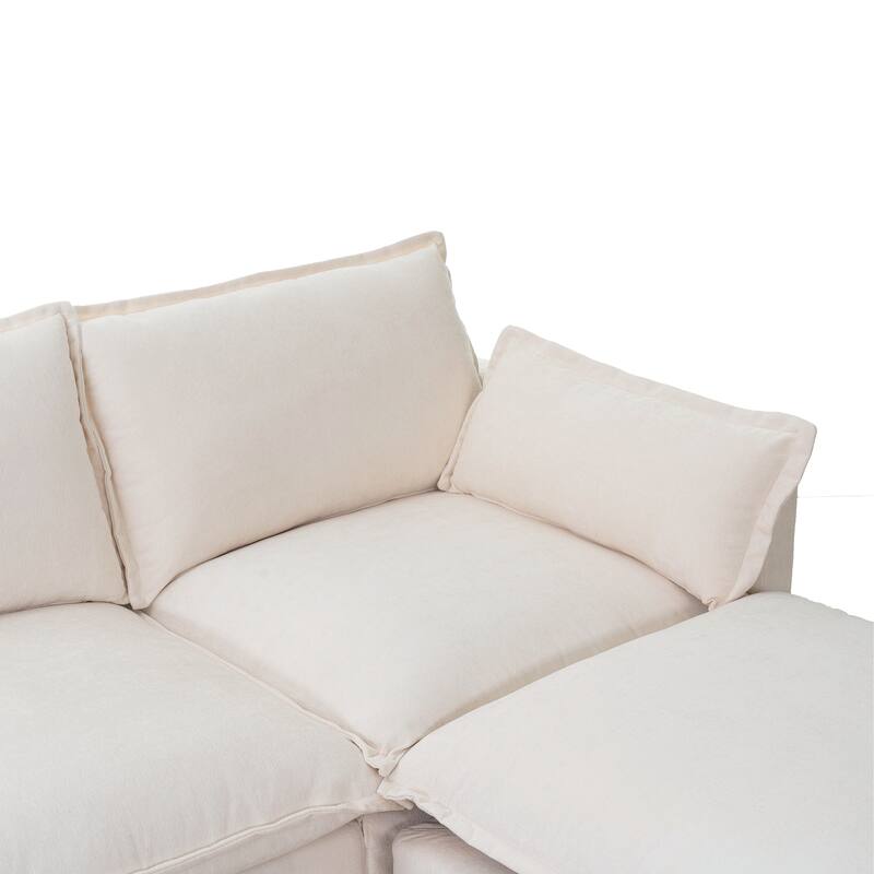 93.31" Faux Linen Modular Sectional Sofa with Ottoman, Wood Frame