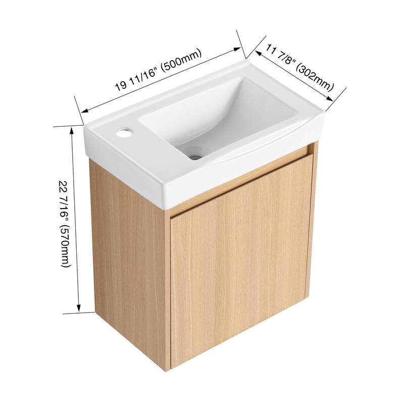 Beingnext 16''/20''/24"/30"/36" Bathroom Vanity with Sink, Floating Bathroom Vanity with Soft Close Door