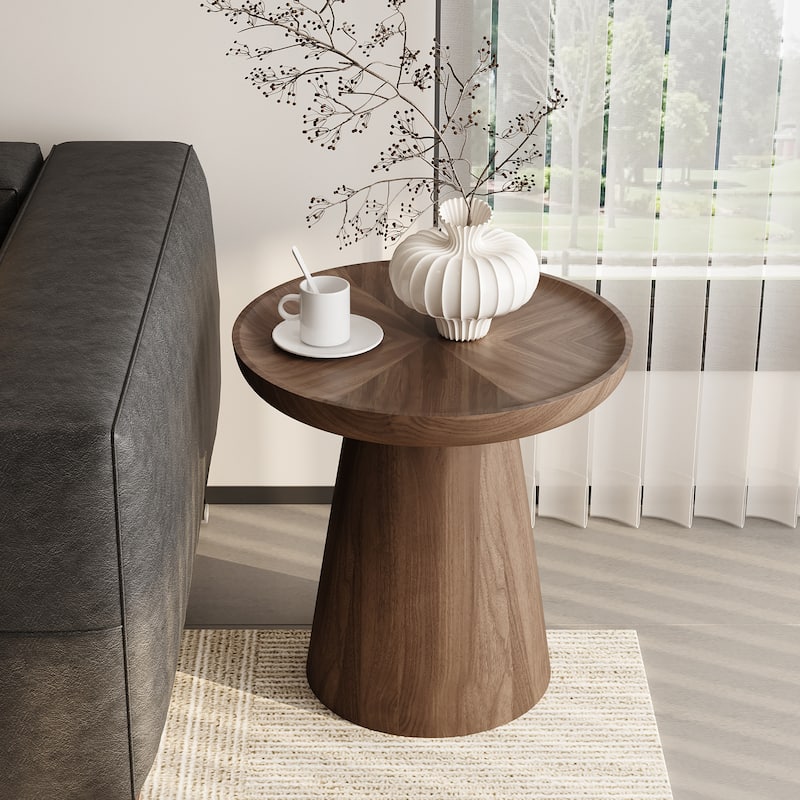 Round Walnut Nesting Coffee Tables 2-Piece Set - Modern Living Room Wooden Accent Tables, Stackable & Separable