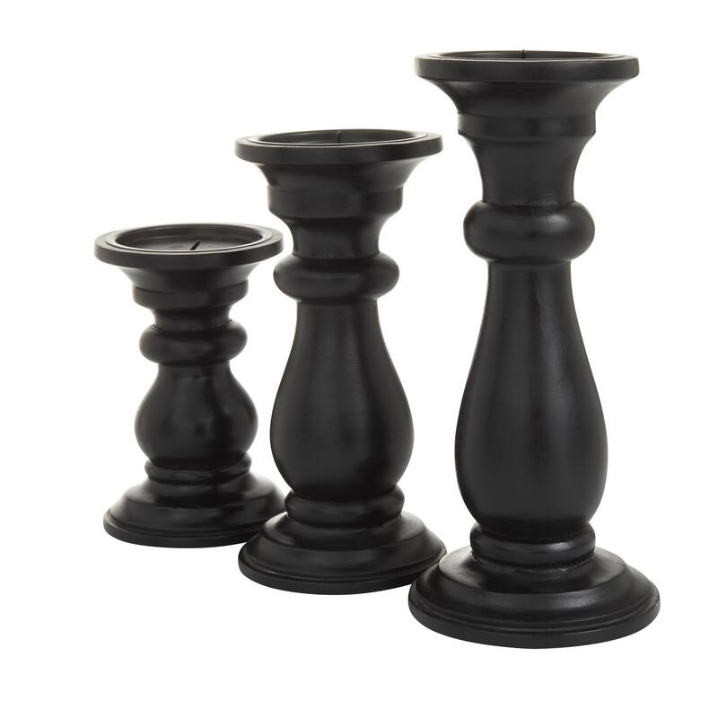 Mango Wood Turned Style Pillar Decorative Candle Holder - Set of 3 Gold, White, Black - Roche River Decor