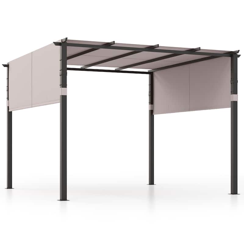 Gymax 10 x 10 ft Flat Top Pergola w/ Retractable Canopy Outdoor Grill - Grey