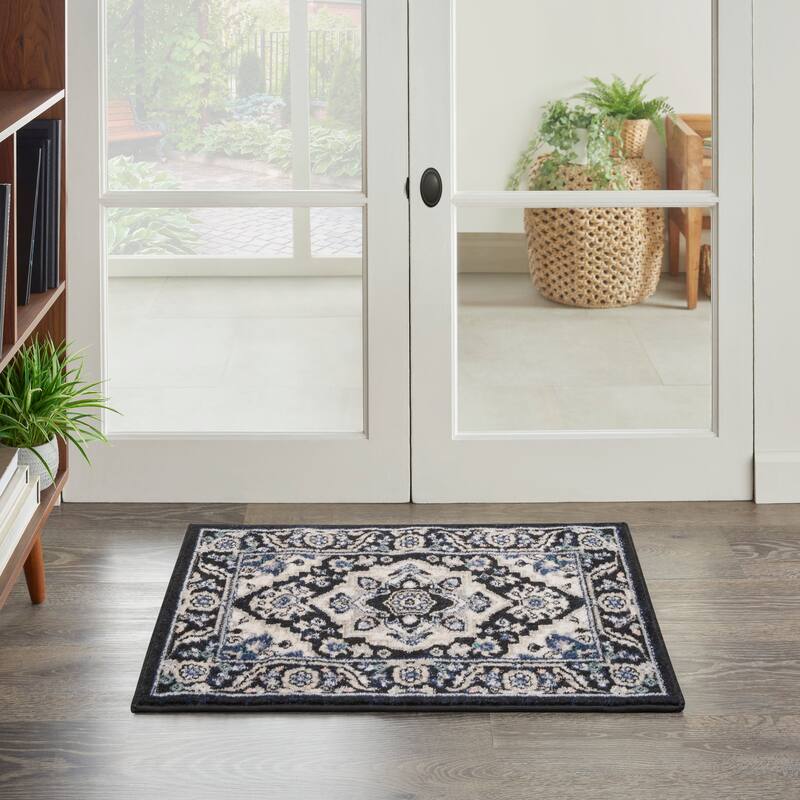 Nourison Passion Persian Garden Medallion Area Rug - 1' 10" x 2' 10" - Black Ivory - Rectangle
