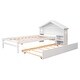 preview thumbnail 9 of 7, White Twin Bed with Roofed Bookcase Headboard, Pull-Out Trundle, Easy Assembly