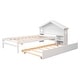 preview thumbnail 9 of 7, White Twin Bed with Roofed Bookcase Headboard and Pull-Out Trundle