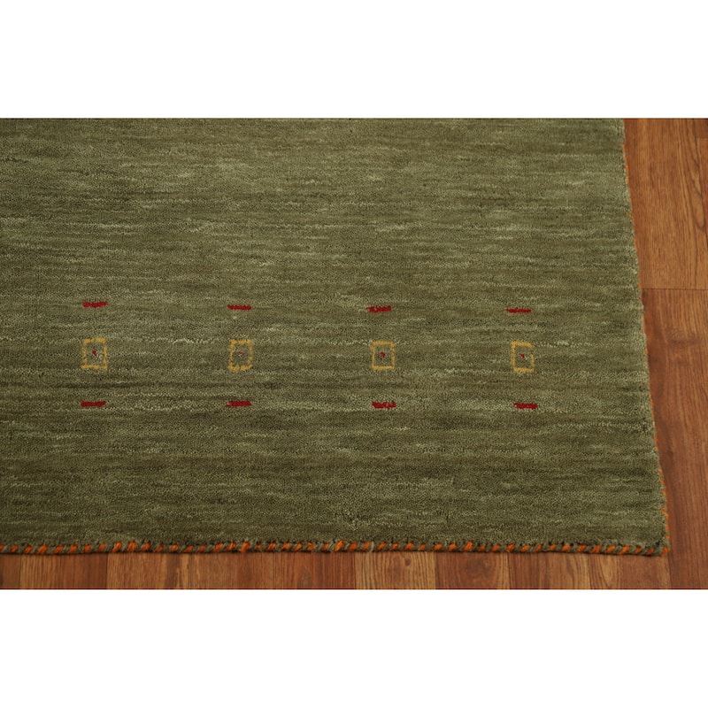 Green Tribal Gabbeh Indian Area Rug Hand-Knotted Wool Carpet - 5'0" x 7'8"