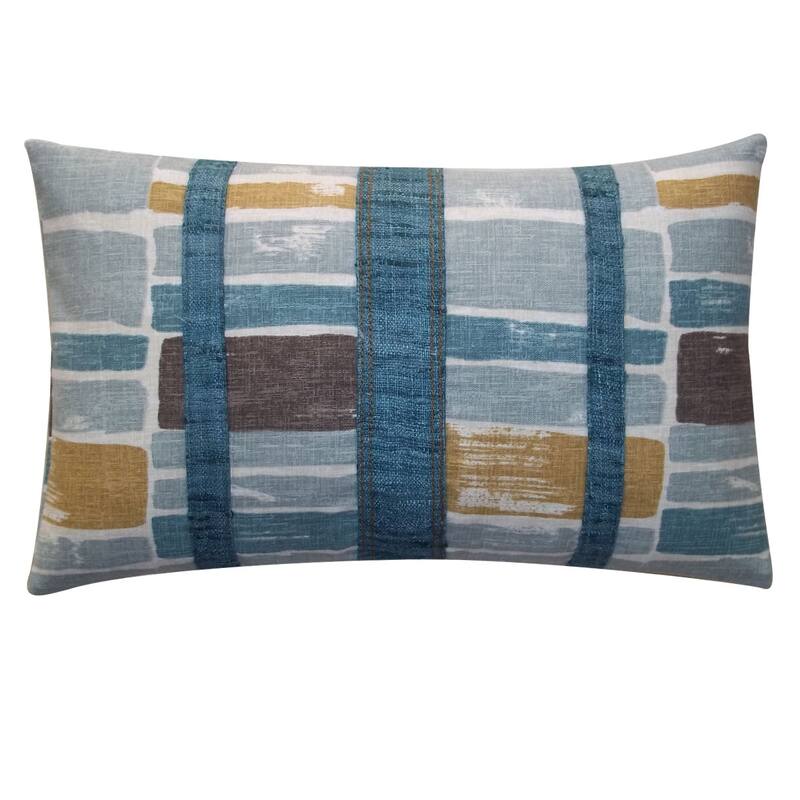 Jiti Indoor Horizontal Striped Patterned Cotton Rectangle Lumbar Pillows Cushion for Sofa Chair 12 x 20 - Aqua