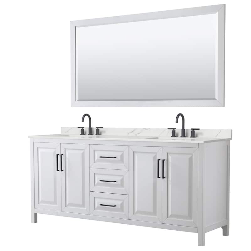 Wyndham Collection WCV252580D-QTZ-US3M70 Daria 80" Free Standing - White / Giotto Quartz Top / Matte Black Hardware