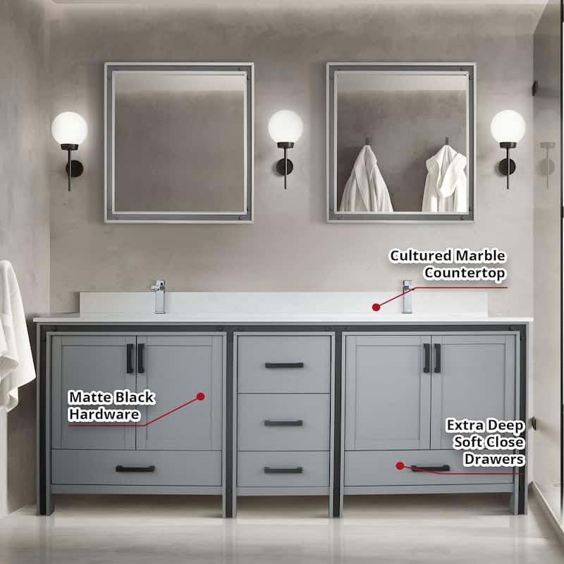 Lexora Ziva 84 inch Double Bathroom Vanity Countertop Sink With Mirror