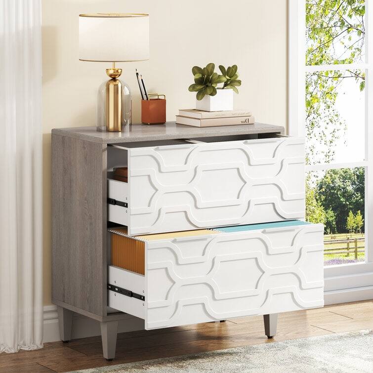 2-Drawer Lateral File Cabinet for A4/Letter/Legal Size, White & Grey Office Storage Cabinet Printer Stand