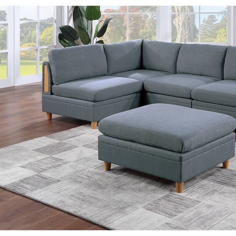 Living Room Furniture Ottoman Dorris Fabric 1pc Cushion ottomans Wooden Legs Deco