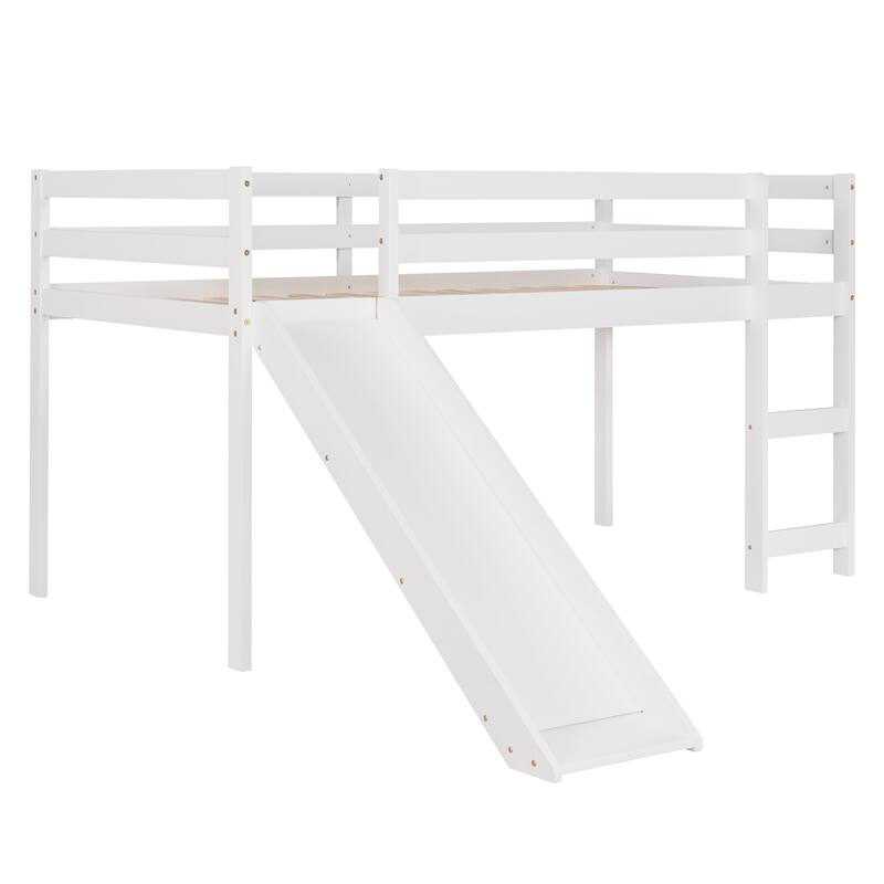 Multifunctional Twin Loft Bed with Slide, White, Solid Pine Construction